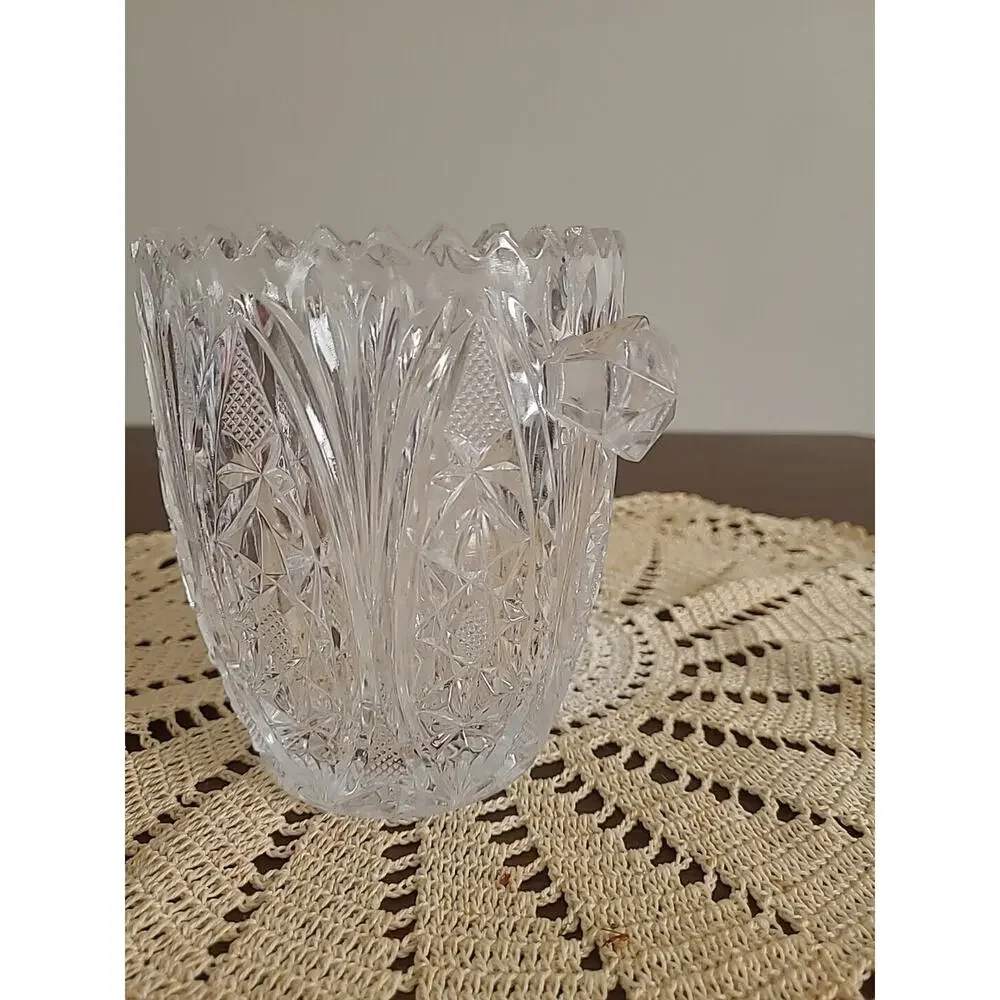Vintage Lead Crystal Pressed Glass Vintage Ice Bucket Sawtooth Edges